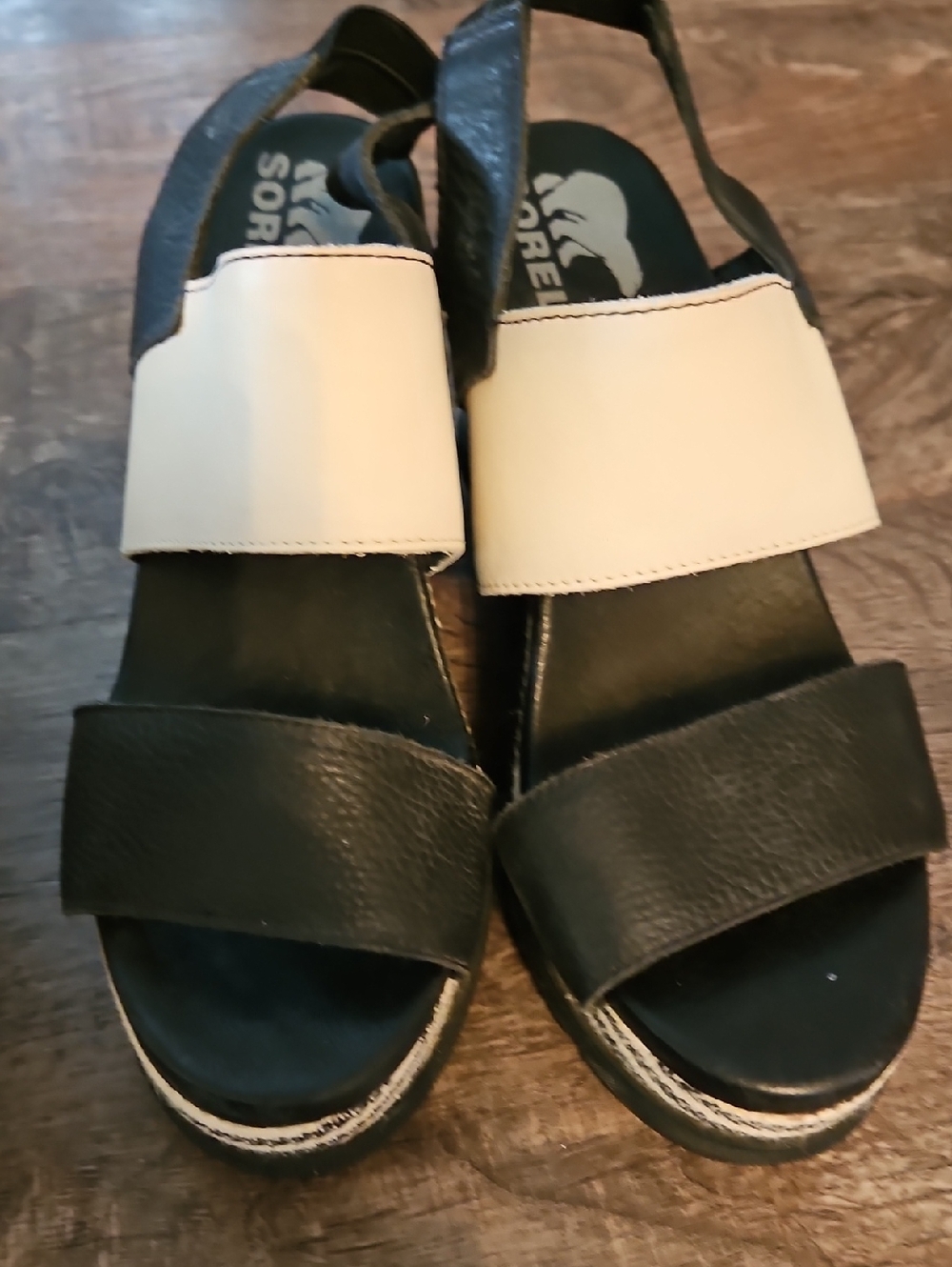 Sorel Black and Cream Women's Wedge Sandals